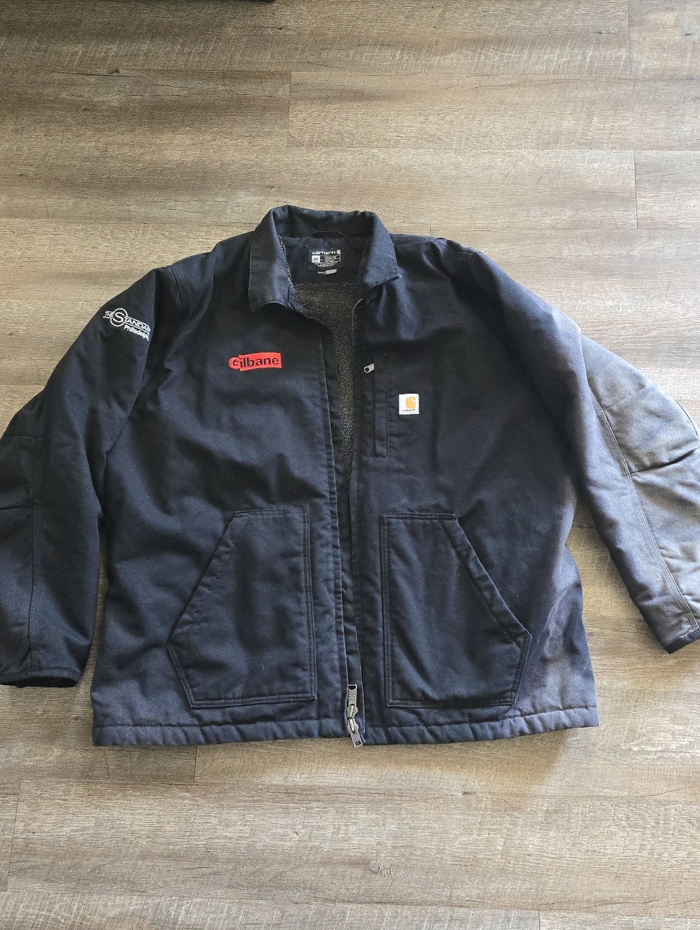 Carhartt Jacket Mens 2XL Black Sherpa Lined Duck Field Coat Loose Fit OC4293-M